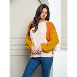 Mustard Rust Color Block Dolman Sleeve Top
